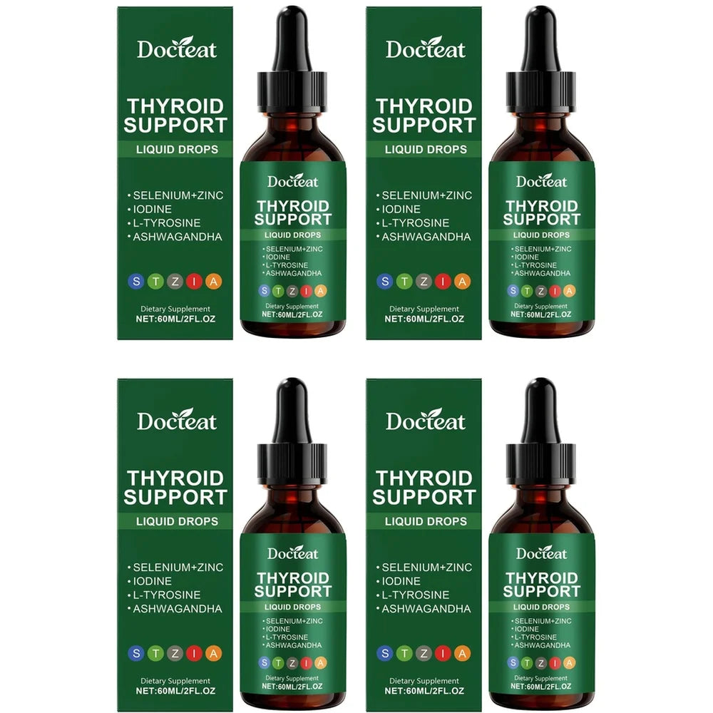 Docteat Thyroid Support Liquid Drops with Selenium, Zinc, Iodine, L-Tyrosine & Ashwagandha, Dropper Design for Daily Use, 60 ML