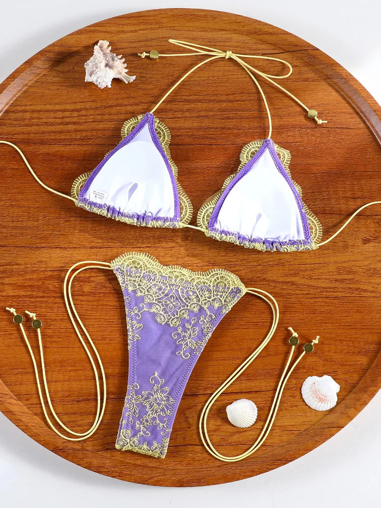 Miyouj Bandage Bikini Sets Triangle Bathsuits Low Waist Bathwear Solid Color Swimwear Women's Swimsuits High Cut Two-Piece Sets