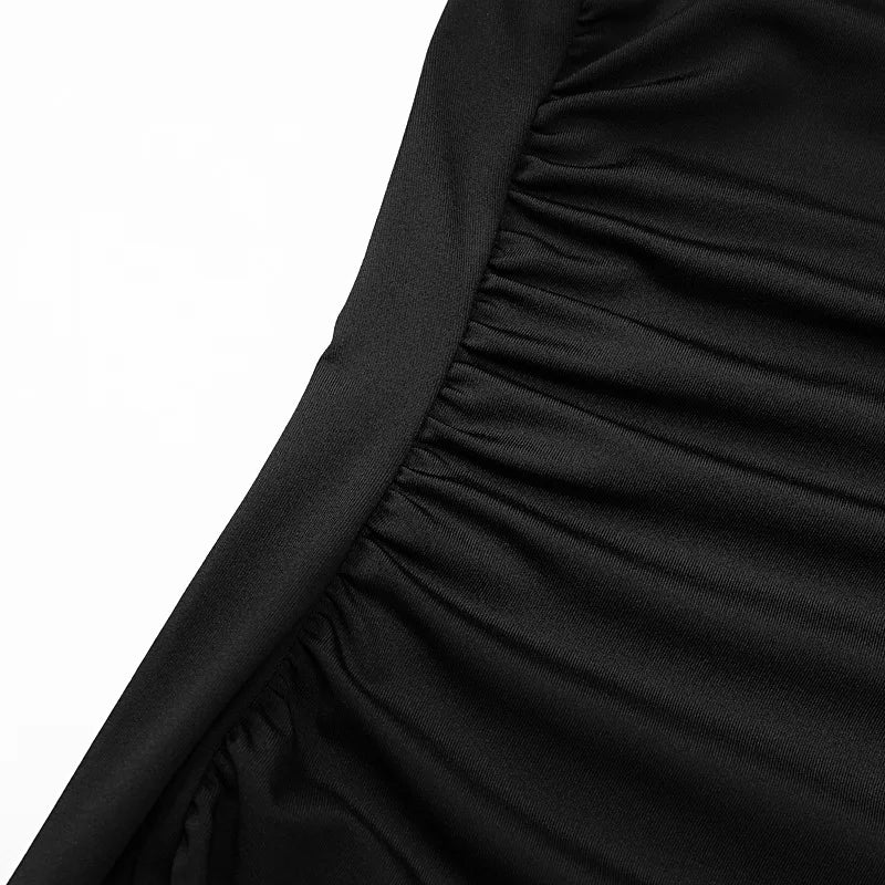 YUZHEXI elegant sleeveless ruched midi dress women commuter bodycon solid color robe black red pink split clothes summer