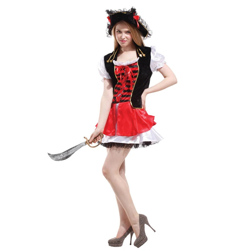 Halloween Theme Women Fancy Dress ，Parent-child Role Playing Cosplay Costumes,Female Pirates Captain of the Caribbean