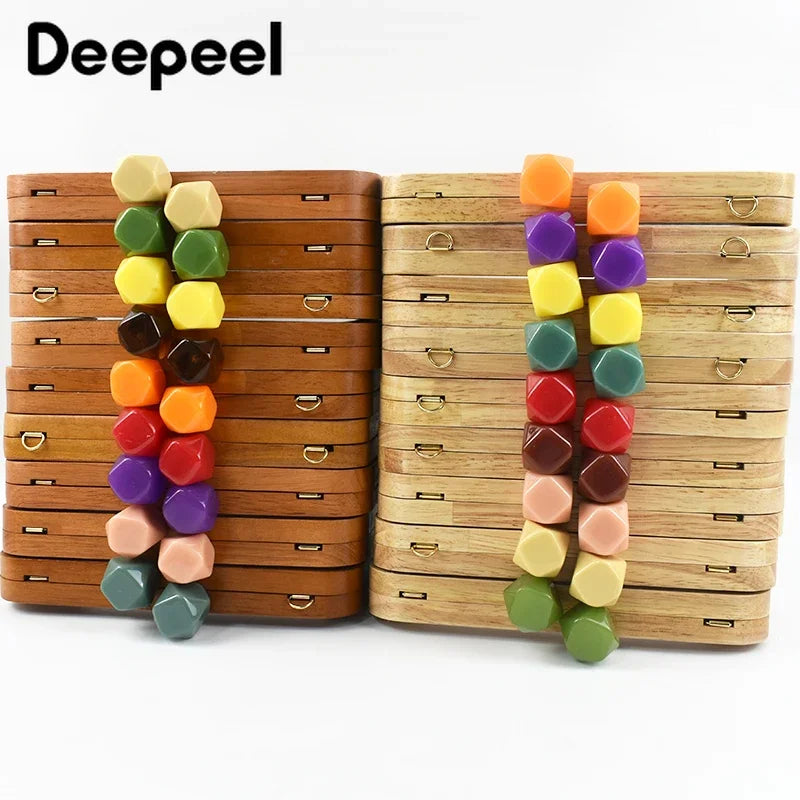 Deepeel 20cm Solid Wood Square Bag Handles Wooden Beads Kiss Clasp Locks Handbag Purse Frames Handle DIY Crafts Accessories