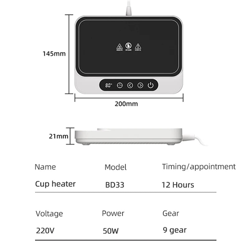 50W Mug Warmer Cup Heater Electric Hot Plate 9 Gear Temperature Warmer Coaster Heating Lunch Box Milk Coffee Home Office 220V