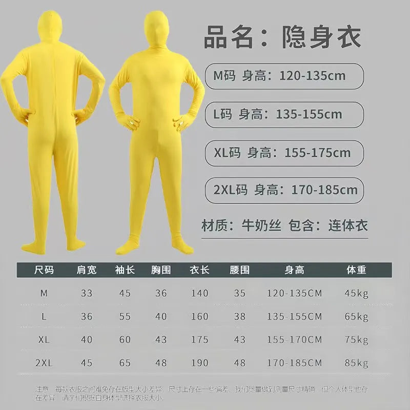 Halloween Cosplay Adult Male Solid Color Tight Fitting Invisibility Cloak Clothing Black Man Jumpsuit Invisibility Man Children'