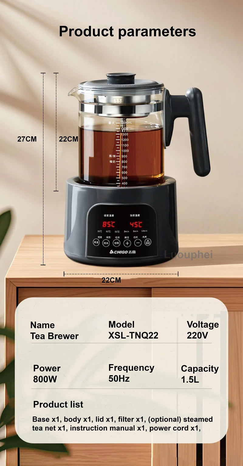 1.5L Smart Electric Kettle Multifunction Steam Teapot Temperature Control Health Pot Office Glass Flower Teapot Auto Keep Warm