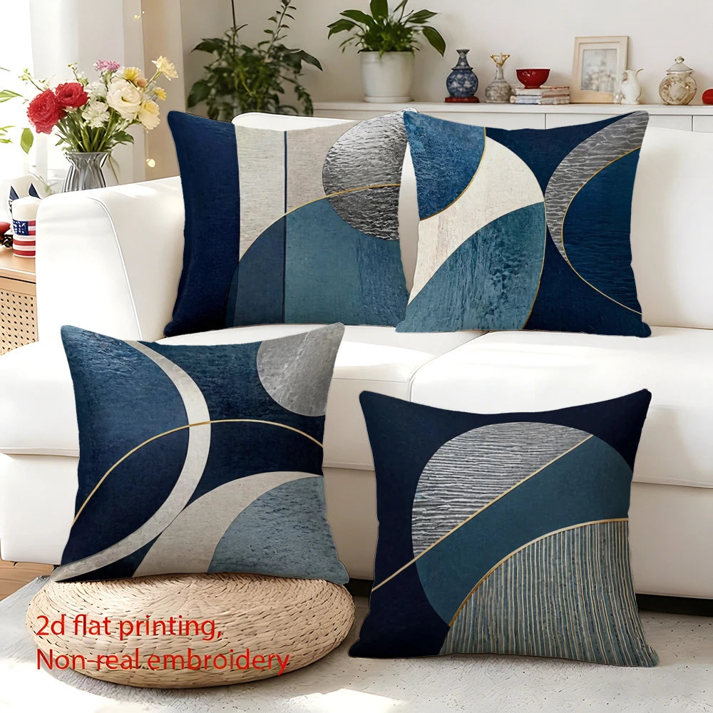 4pc Set of 4 Modern Geometric Abstract Throw Pillow Covers  Navy Blue Gold Line Decorative Cushion Cases for Home Sofa Bedroom