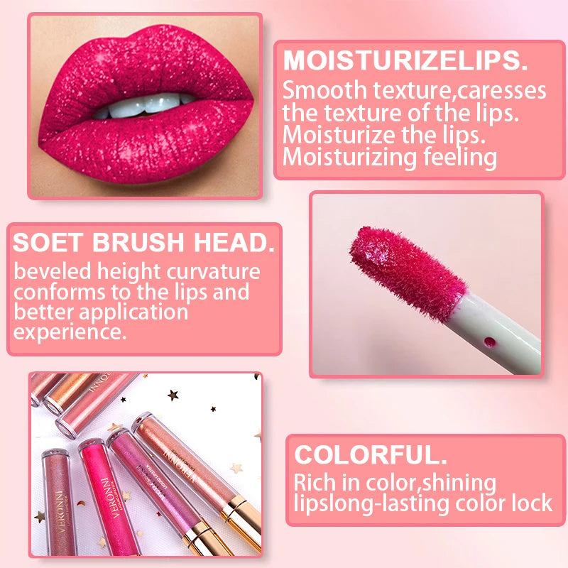 10 Colour Diamond Shimmer Lip Gloss Set,Glitter Shimmer Makeup Long Lasting lipsticks Makeup, Smudge Proof Lip Glaze Valentine's