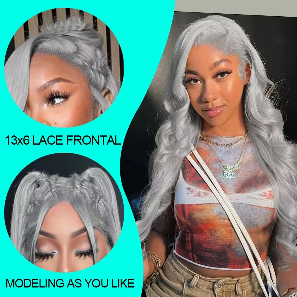 36 Inches Silver Grey Body Wave 13x4 Lace Front Wigs 613 HD Lace Frontal Wig 13x6 Colored Body Wave Human Hair Wigs For Women