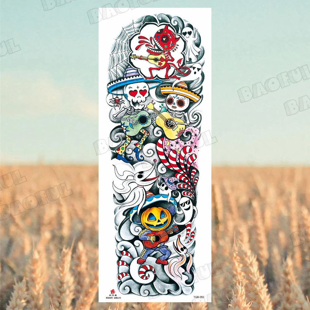 BAOFUL Full Arm Sleeve Temporary Tattoos For Women Men Realistic Wolf Lion Warrior Maori Fake Tattoo Stickers Thigh Leg Tatoos