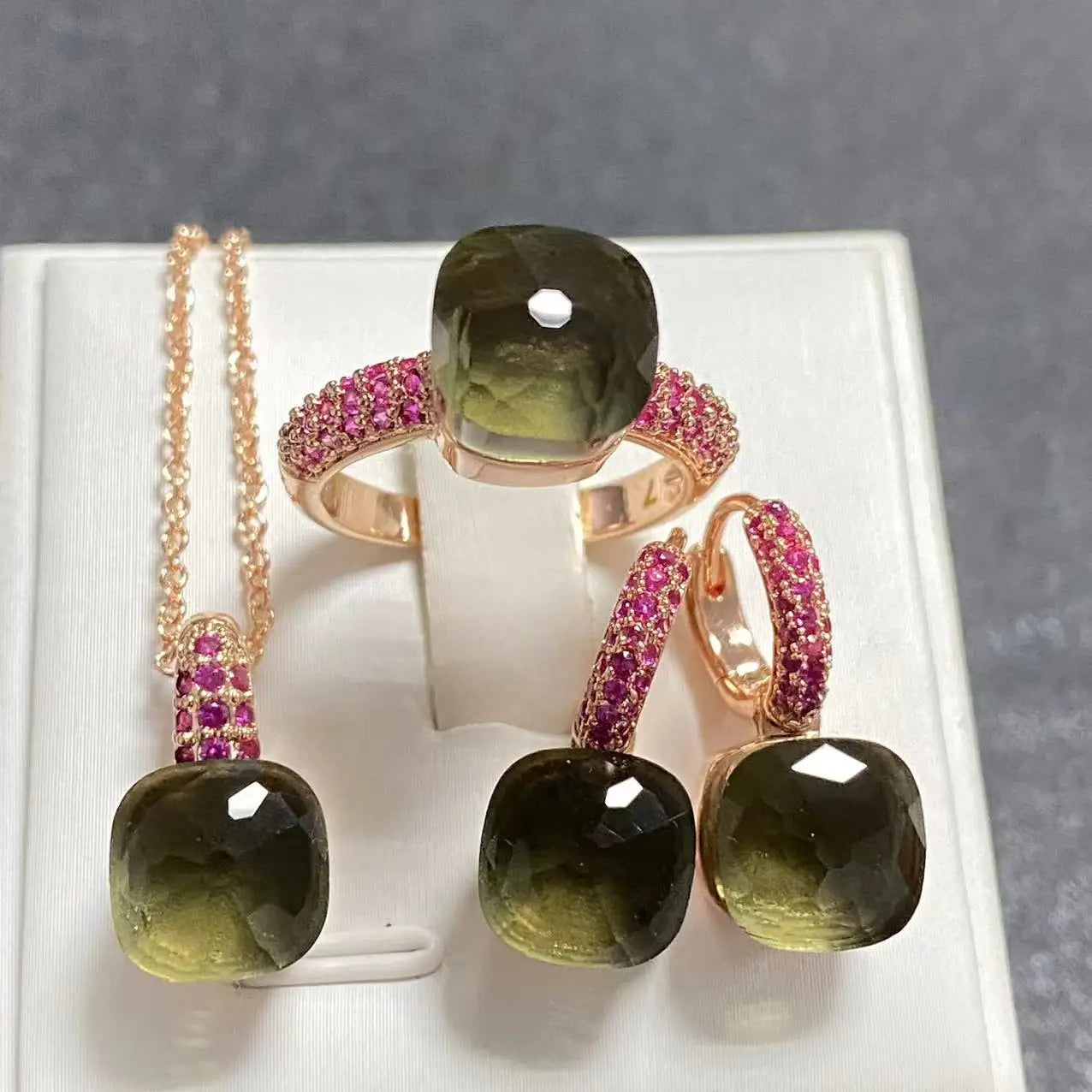 3Pcs/Set Women's Fashion Jewelry Gift Set - Rose Gold Plated Ring Earrings Necklace with Inlay Purple Zircon Crystal