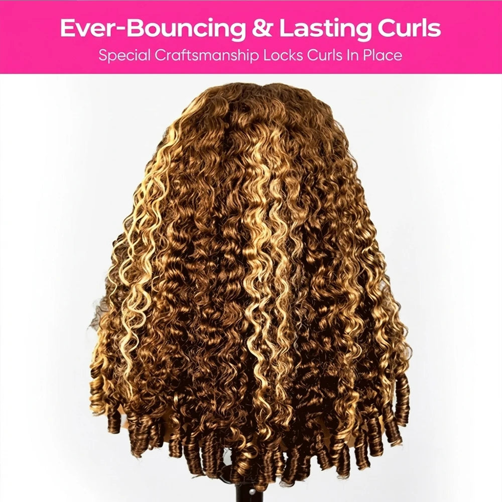 Highlight Burmese Curly Half Wigs Glueless Human Hair With Drawstring Colored 3 IN 1 Half Wigs Flip Over Burmese Curly Half Wigs