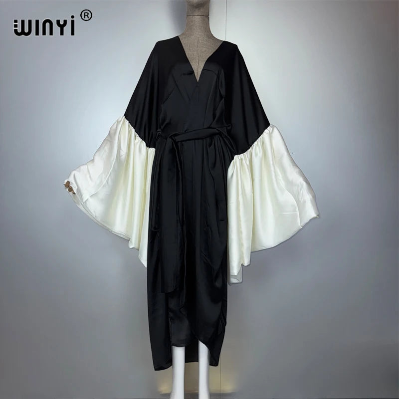WINYI original Hanfu Kimono Evening dress Beach Wear Cover up Africa women loose puff(ed) sleeves Cardigan boho Holiday kaftan