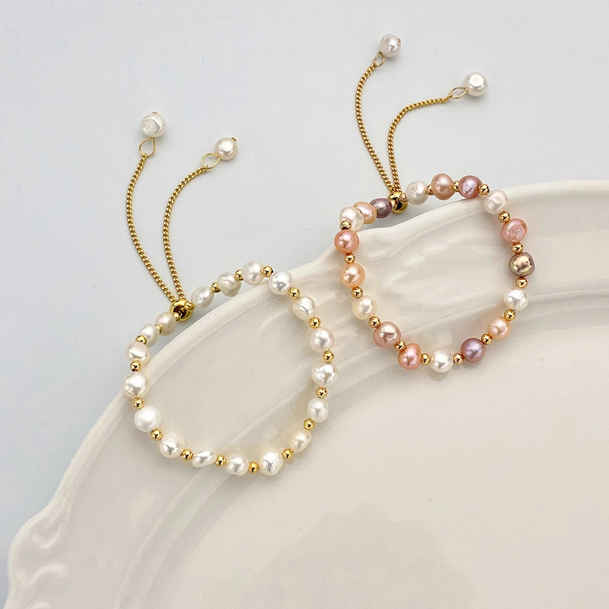 Adjustable Natural Pearl Bracelets Round Freshwater Pearl Loose Spacer Bead Bracelets for Women Best Party Gift
