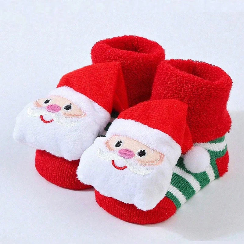 2 Pairs Kids Cotton Socks for Girls Boys Non-slip Toddler Baby Christmas Socks for Newborn Winter Warm New Year Infant Socks