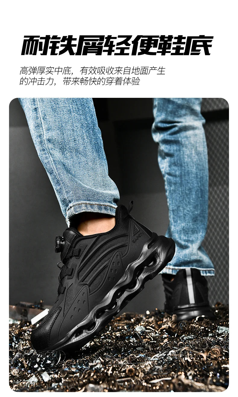 Rotating Button New Safety Shoes Men Anti-smash Anti-puncture Work Shoes Fashion Men Sport Shoes Security Protective Boots Men