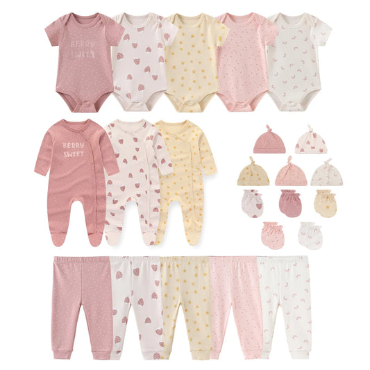 23PCS Newborn Baby Gift Set 100%Cotton Jumpsuit+Hat+Gloves+Pants Baby Boy Clothes 0-6M Animal Baby Girl Clothes Solid Color