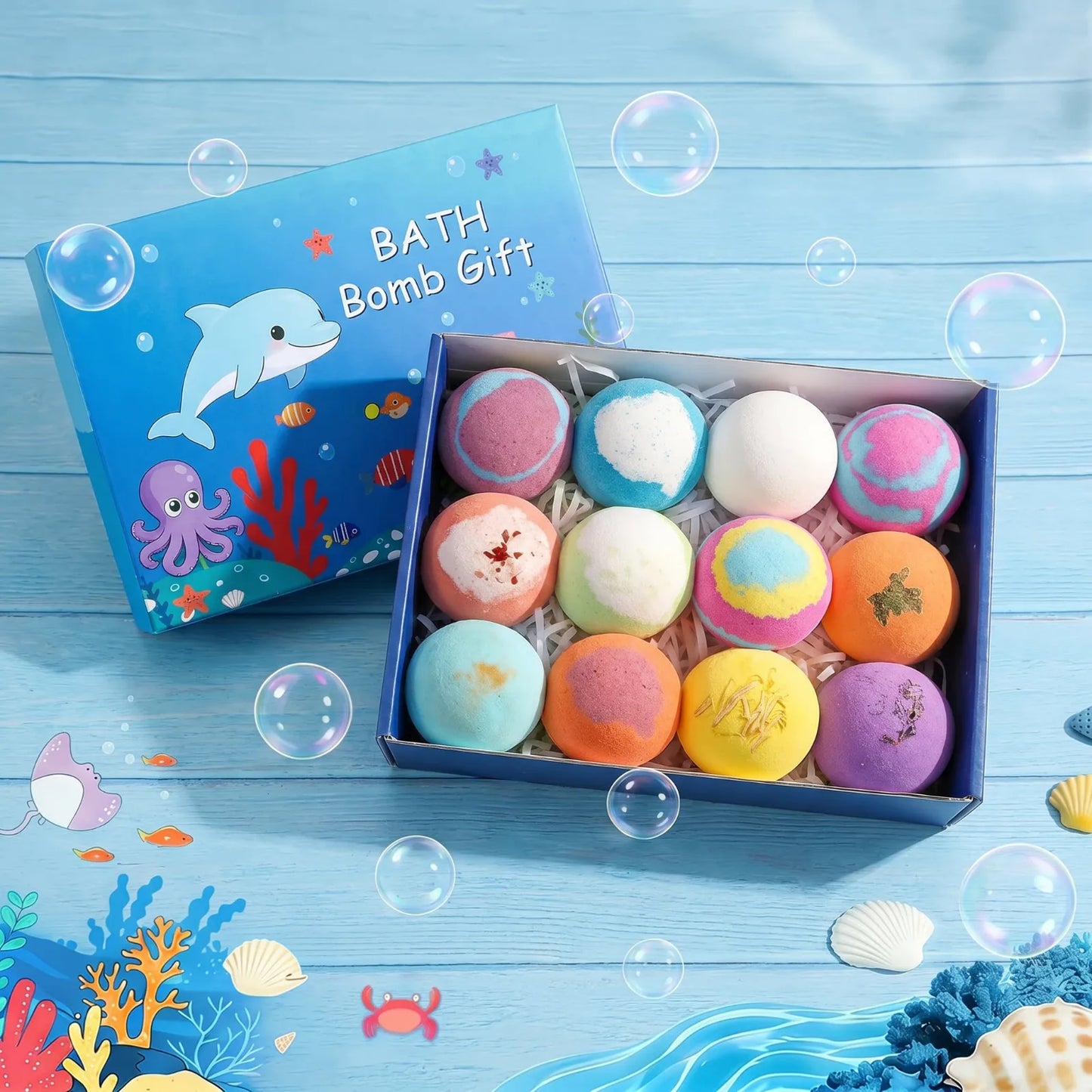 6-12PCS Bath Bombs Surprise Toy Inside Bath Bombs Natural Mega Bubbles Ocean Theme Skin Friendly Set Birthday Gift
