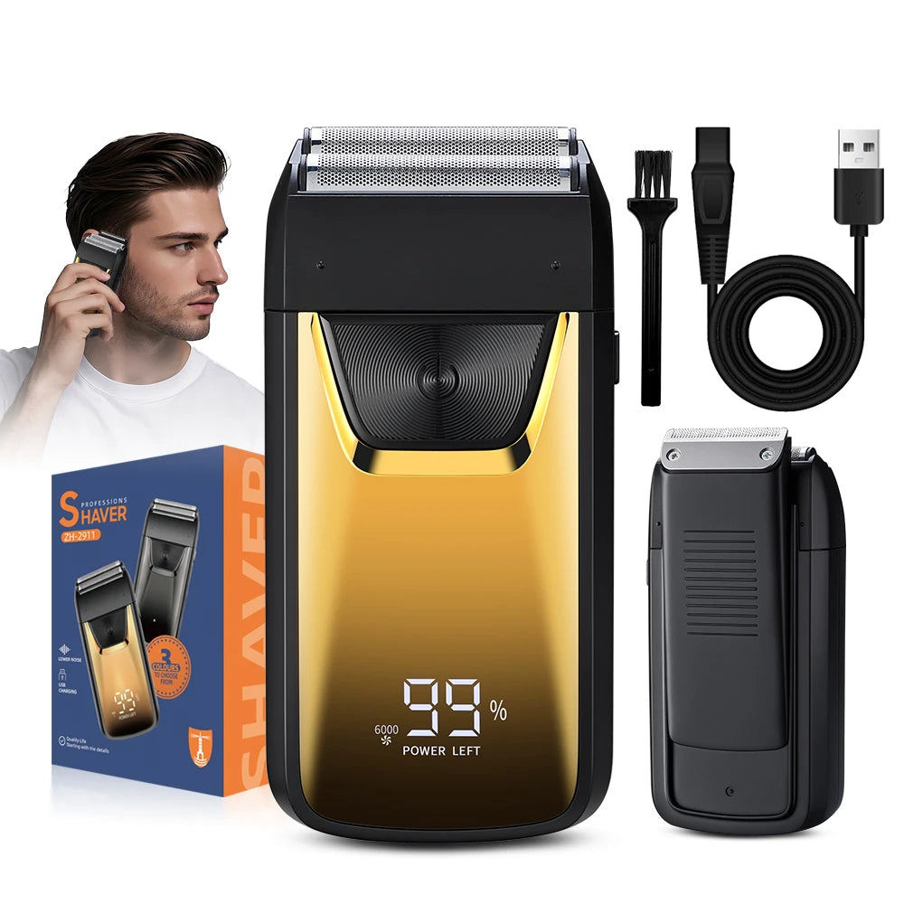 USB men's electric LED digital portable shaver with built-in rear blade for shaving hair and sideburns, compact shaving