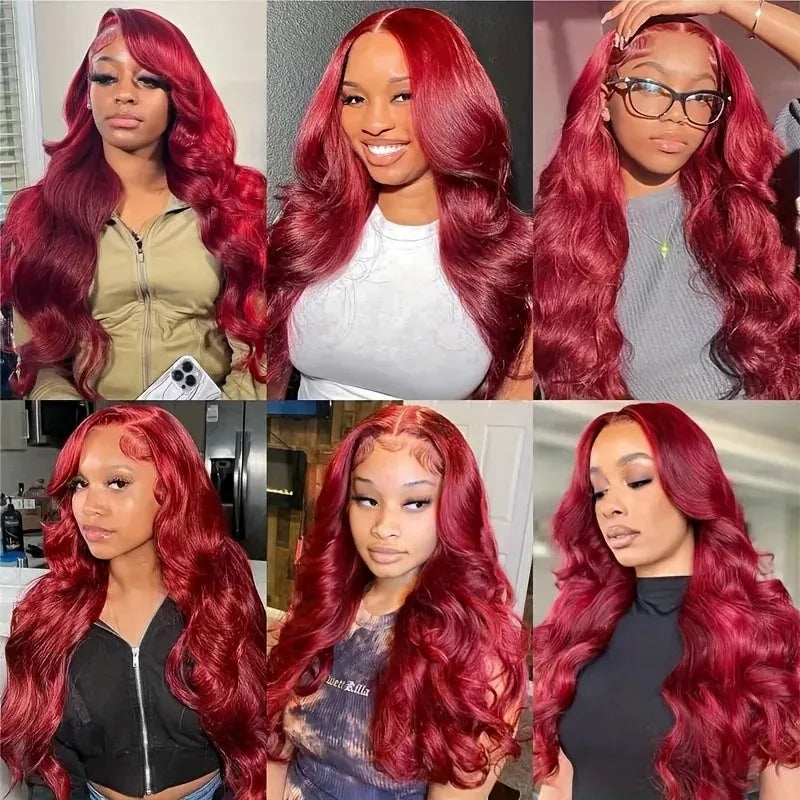 28 Inch 13x4 Burgundy 99J 200 Density Body Wave Lace Frontal Wigs Transparent Lace Pre plucked Human Hair wigs For Women