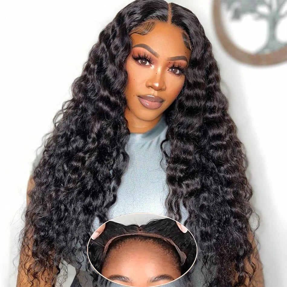 100% Human Hair Wet And Wavy HD Lace Frontal Wigs 250 Density Pull And Go Deep Curly Wave 13x4 HD Lace Frontal Drawstring Wigs
