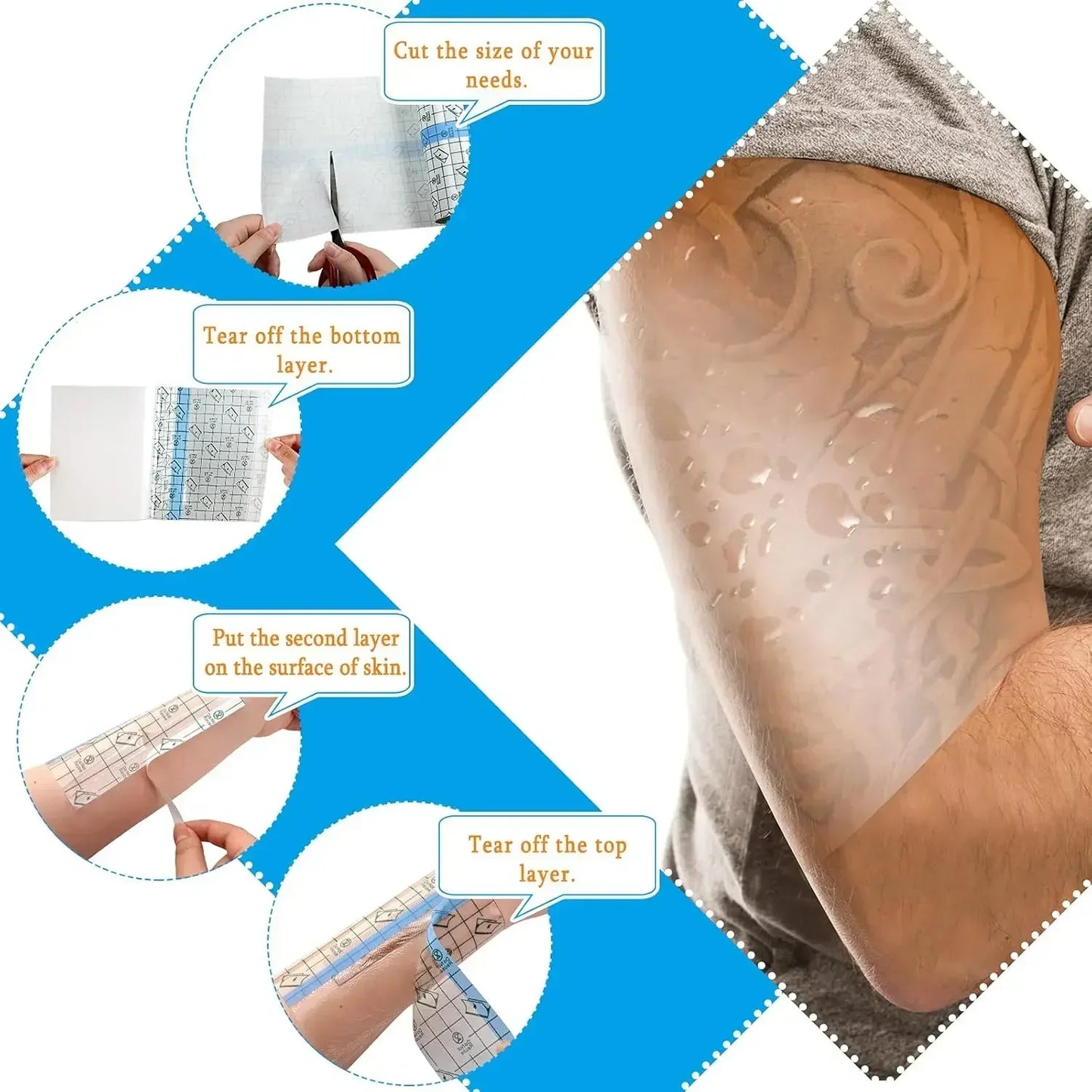 Narkasy 2/5/10m Waterproof Tattoo Protective Film PU Tape Aftercare Bandage Repair Adhesive Wrap Roll for Protecting and Healing