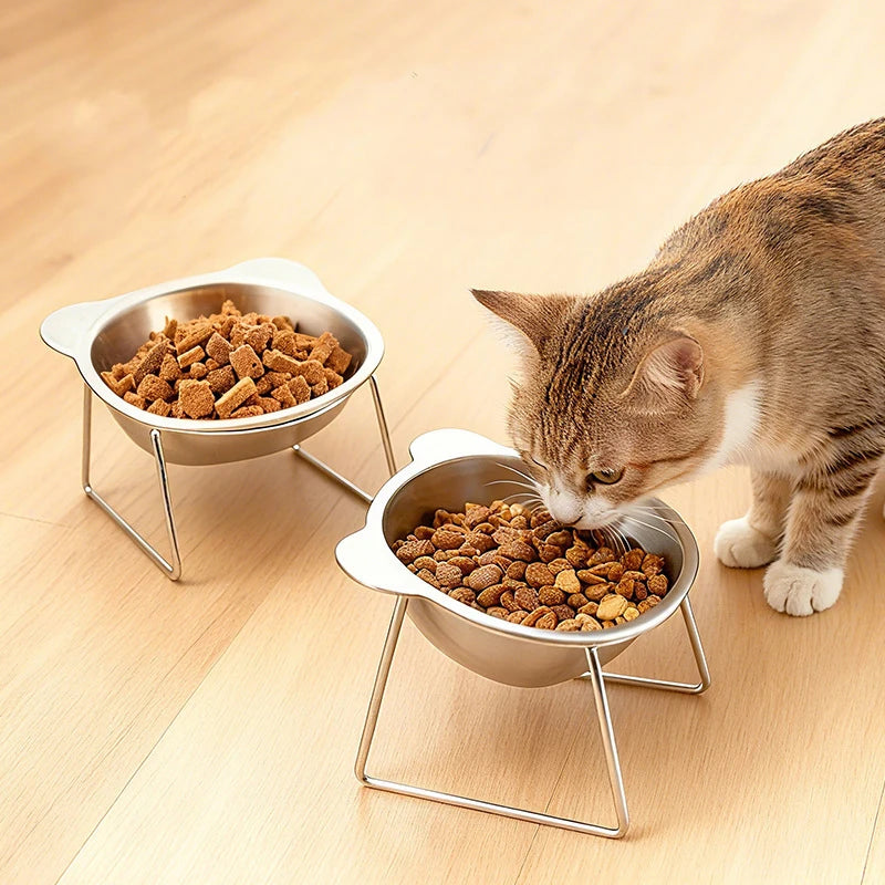 Tilted Cat Bowl Stainless Steel Cat Food Bowls with Metal Stand Food and Water Dish for Cats Kitten Puppies Feeders Cat Supplies