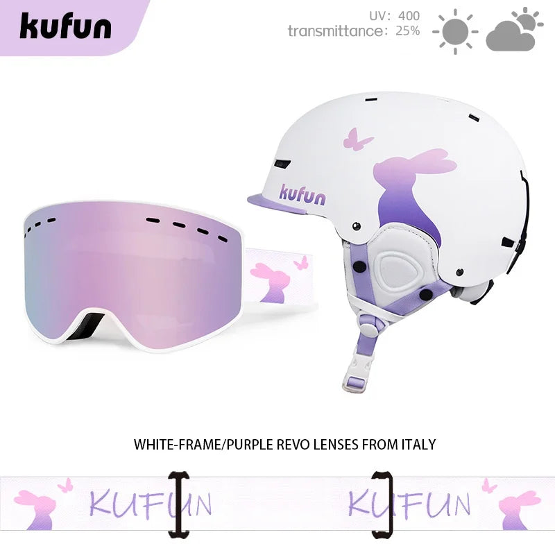 KUFUN Ski Helmet Earmuffs Winter Snow Sports Snowboard Skateboard Skating Cute Animal Lady Men Adult Kids Winter Safety Children
