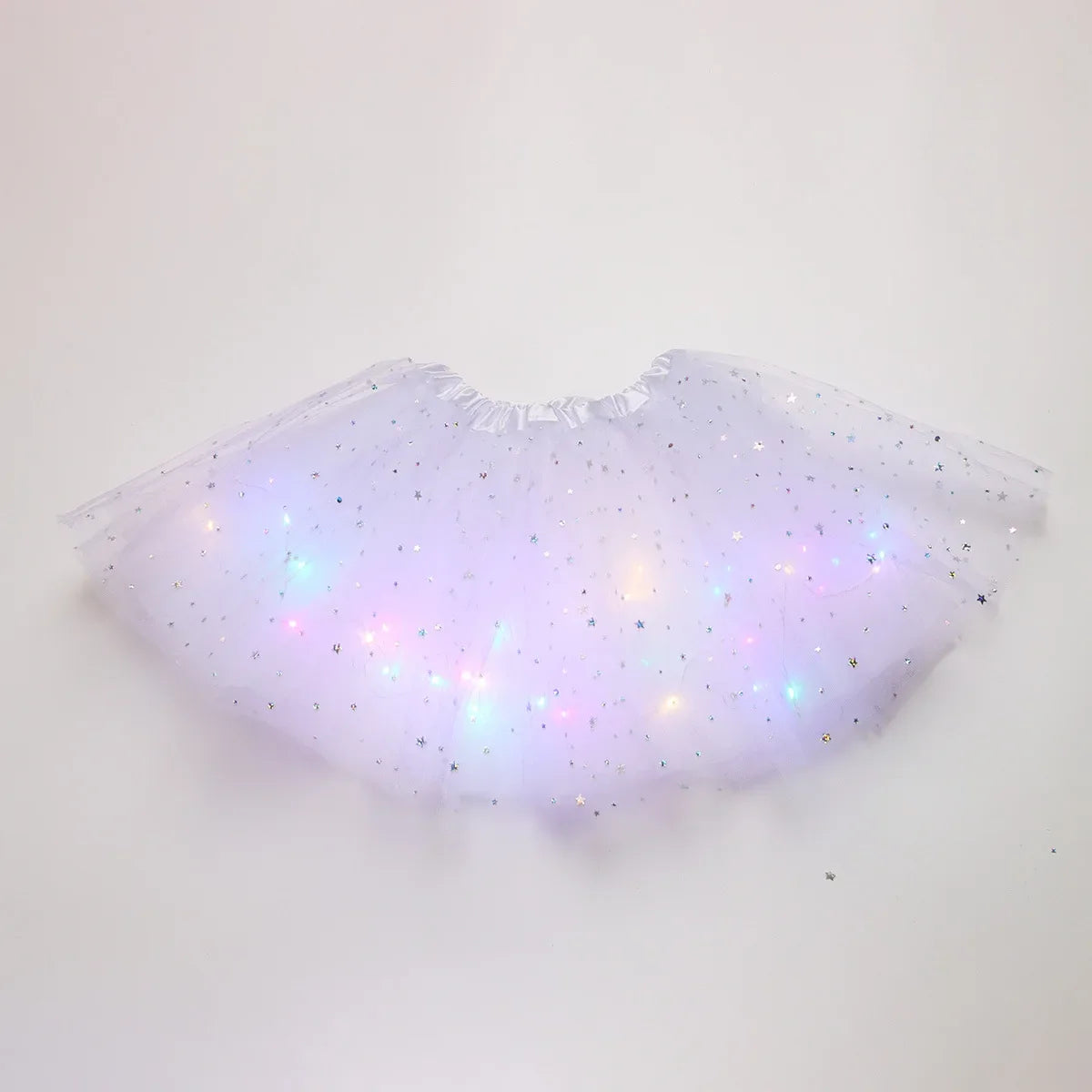 Children's Star Sequined LED Light-Up Tutu Skirt Halloween Carnival Party Girls' Glowing LED Skirt Half-Skirt Mesh Dress Costume