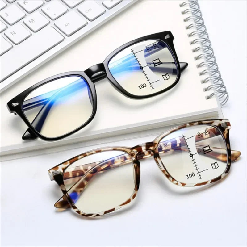 2024 Photochromic Anti Blue Reading Glasses Intelligent Far and Near Dual Light Multifocal Presbyopic Glasses Optical Eyeglass