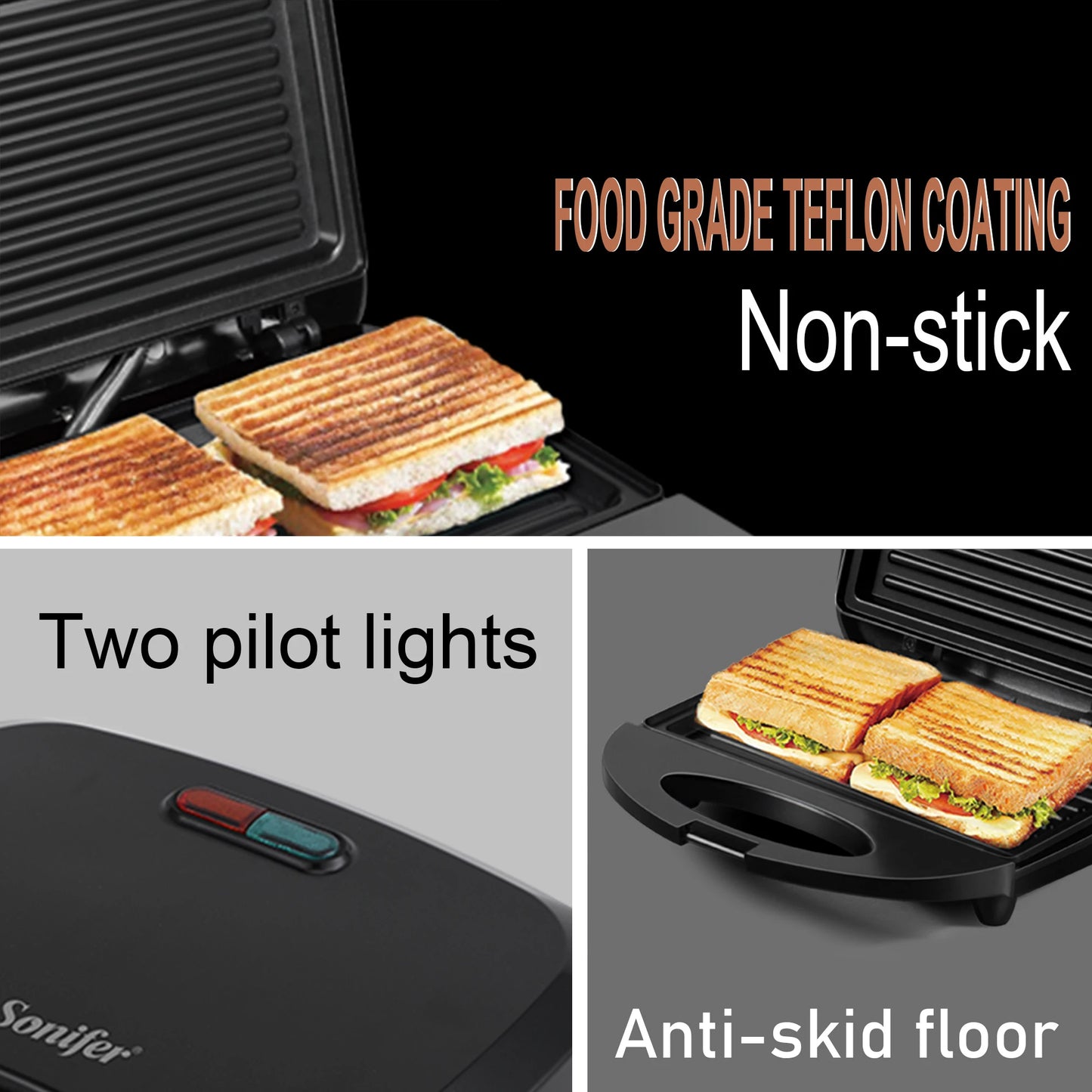 Electric Waffle Maker Panini 750W Sandwich Maker Cooking Kitchen Appliances Breakfast Waffles Machine Non-stick Iron Pan Sonifer
