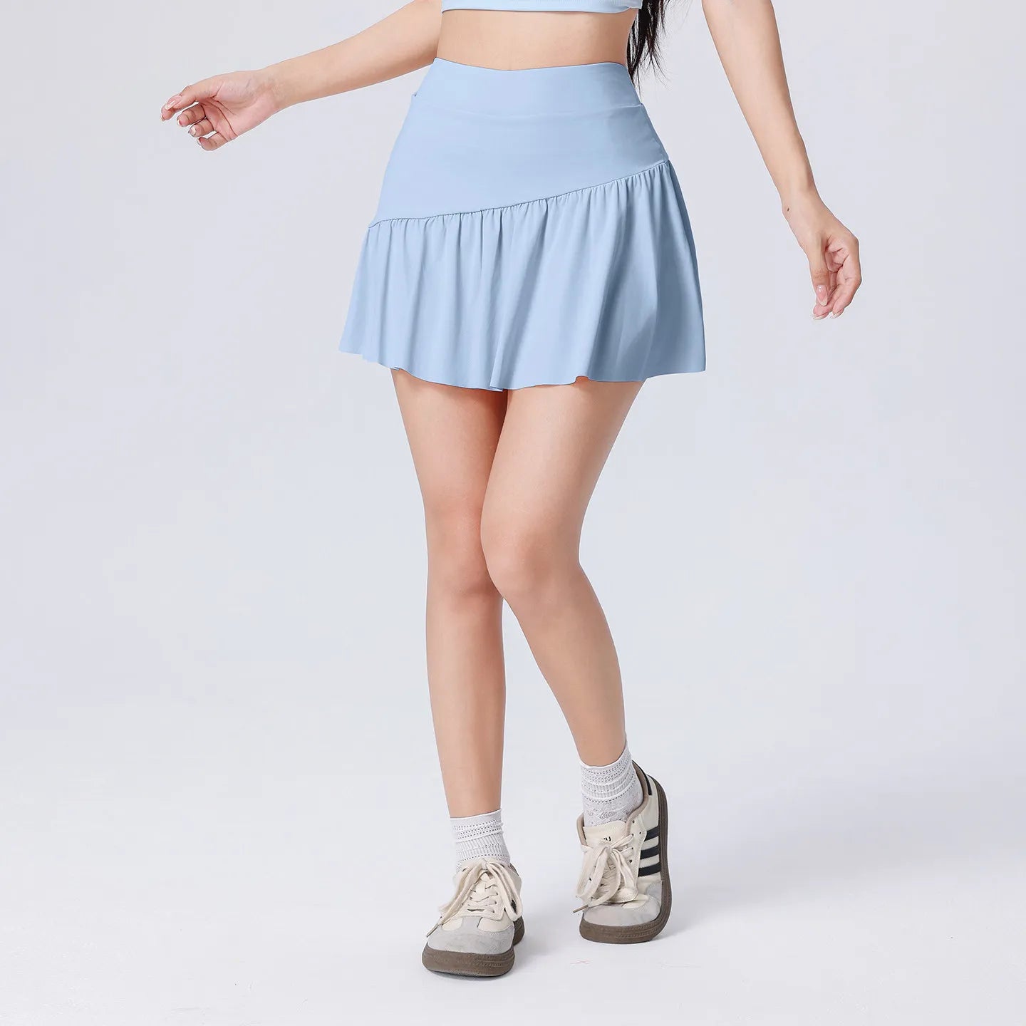 Women High Waist Asymmetrical Tennis Skirt Built-in Shorts Quick Dry Breathable Workout Running Sports Mini Skort