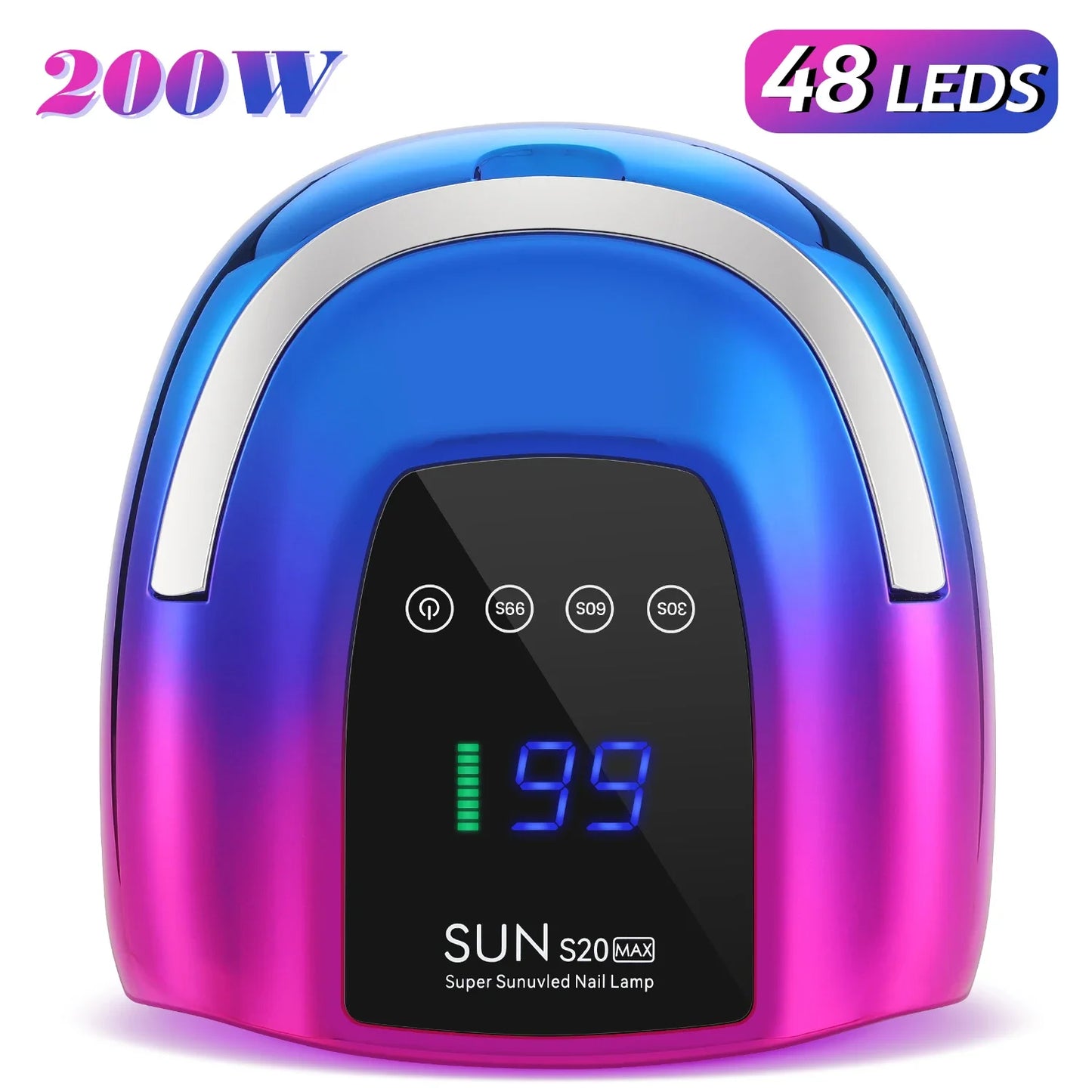 200W UV LED Nail Lamp 48 LEDs Nail Dryer with HD LCD Display Rechargeable Manicure Lamp for Curing All Nails Gel Nail Art Tools