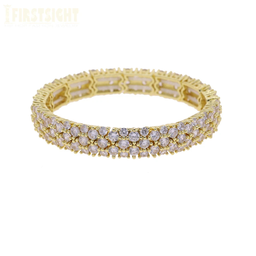 New Iced Out Bling CZ Geometric Stretchy Stretch Double Tennis Chain Bracelet Adjusted Size Bangle For Women Fashion Jewelry