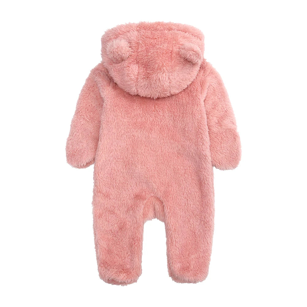 2026 Winter Baby Rompers Infant Fleece Bear Hooded Onesies Newborn Baby Boy Girl Zipper Jumpsuit Bodysuit Pyjamas