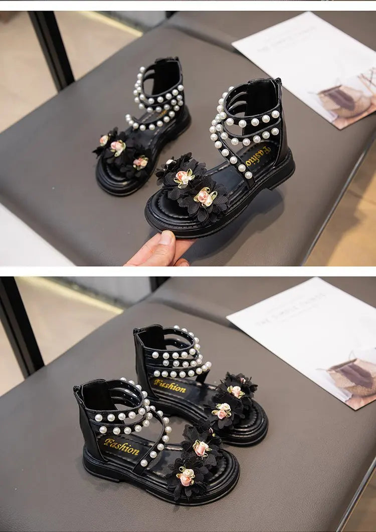 Girls Summer Sandals Soft Bottom Toe-Open Cute Princess Shoes Middle Large Children Little Girls Student Beach Shoes