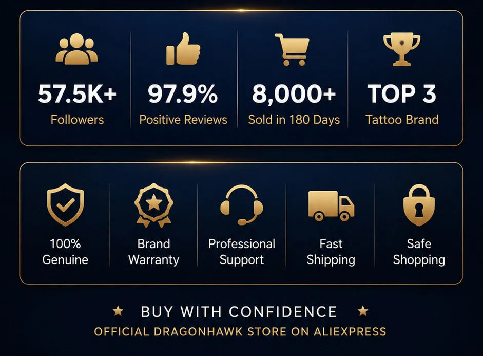 Dragonhawk Tattoo Kit Full Set with Bluetooth Thermal Tattoo Transfer Printer Wireless RCA Battery Rotary Pen for Beginners
