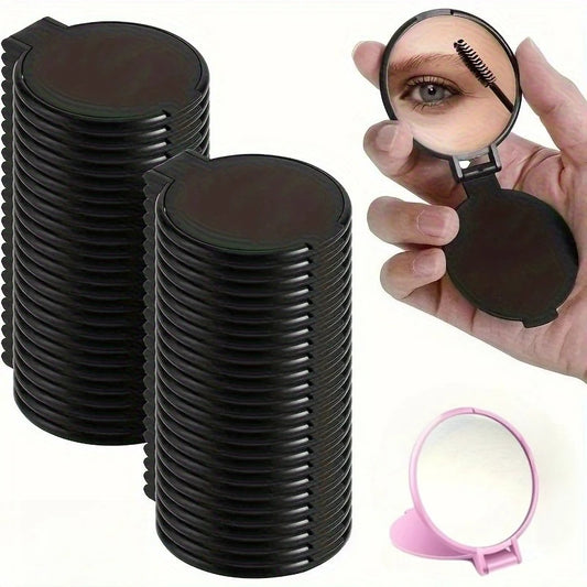 50pcs Portable Mini Folding Makeup Mirrors - Battery-Free 2.75x2.44inch Black Pink , Travel Grooming Mirror for Skincare Tools