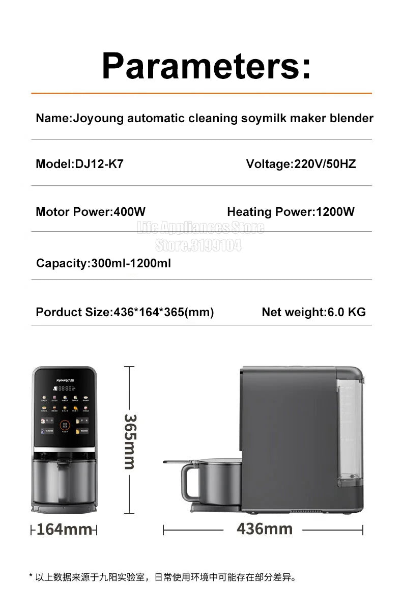 Joyoung K7 Electric Blender Auto Clean Soymilk Maker Multifunction Food Processor Mixer 1200ML Soybean Milk Machine