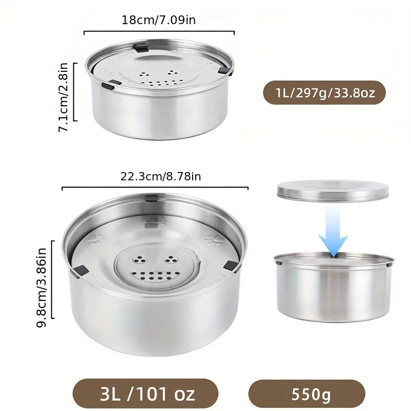1L/3L Stainless Steel No Spill Water Bowl for Dogs/Cats Non-Slip Slow Dog Bowl Water Feeder Dispenser for Medium Large Dogs