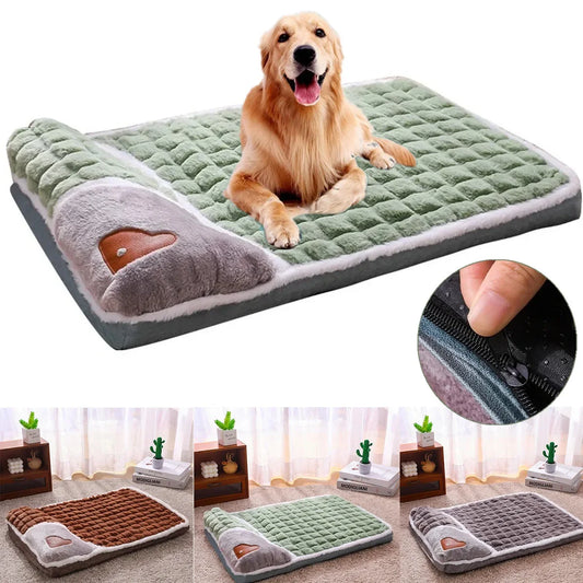 2024 NEW Winter Warm Dog Sleeping Mat Comfortable Dog Bed Plush Pet Mat for Small Medium Large Dogs Square Puppy Bed with Pillow