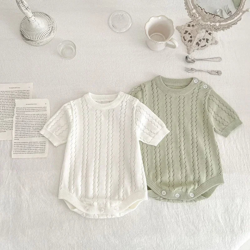 INS Summer Baby Knitwear Romper 0-3Years Newborn Boy Girl Solid Color Short Sleeve O-Neck Knitted Bodysuit One-Pieces Clothes