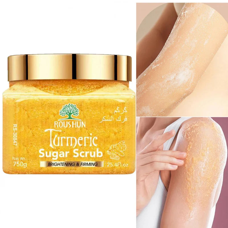 ROUSHUN Turmeric sugar scrub Large Capacity Family Pack Body Scrub Gentle Deep Cleansing Skin750g