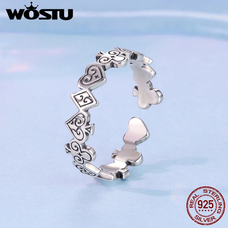 WOSTU Vintage 925 Sterling Silver Poker Card Open Ring For Women, Antique  Adjustable Stacking Party Rings Fine Gift