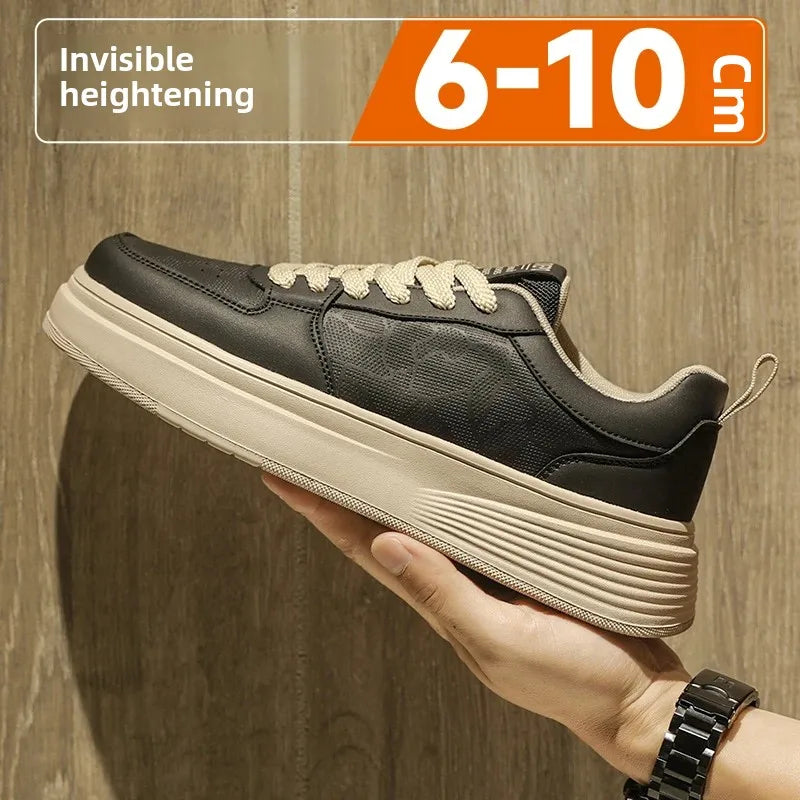 Men's Casual Sport Shoes Thick Bottom Invisible Heightening 10cm Rubber Outsole Synthetic Upper Breathable Lace-Up Sneakers