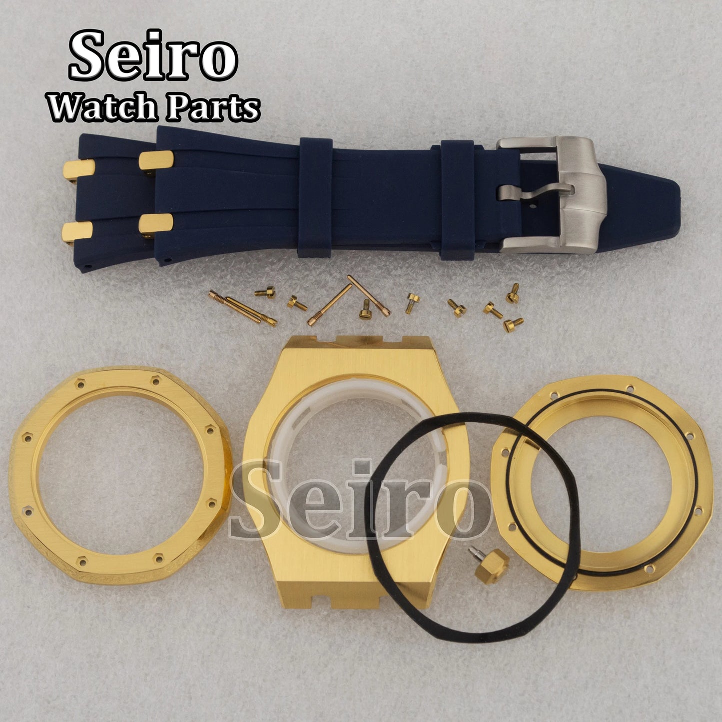 42mm Octagon Watch Case Rubber Strap Sapphire Crystal 10bar for 31.8mm Dial Royal Oak NH35 NH36 Movement Watch Modified Parts