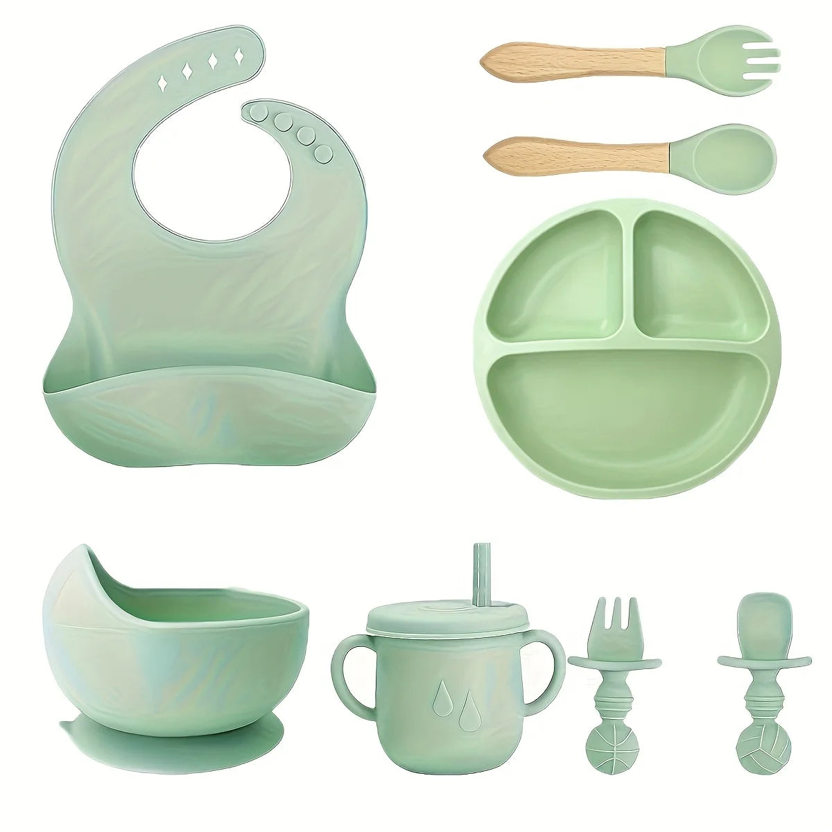 8-Pack Silicone Cutlery Tray Baby Feeding Set with Removable Silicone Suction Cup BPA Free Baby Fork Spoon Cup Gift