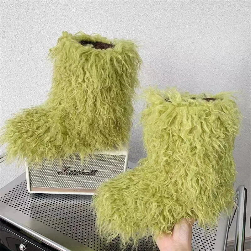 Y2K Kids Boots Winter Shoes New Faux Fur Toddler Girl Boots Fashion Colorful Fur Children Ankle Snow Boots Warm Shoes Girls