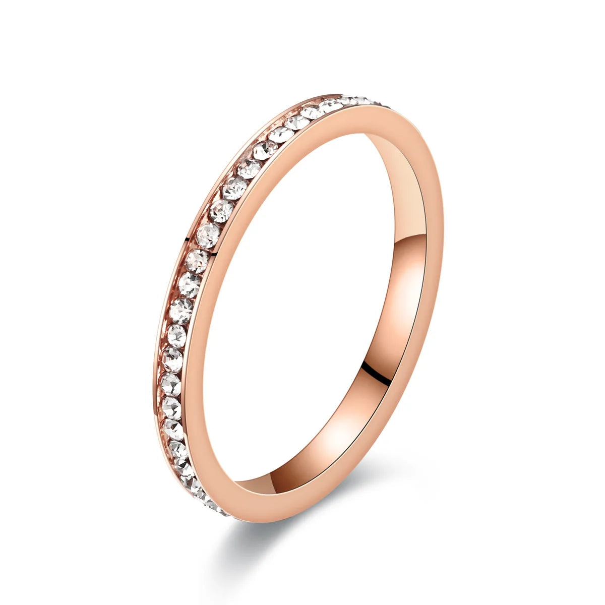 Unisex Luxury 2mm Stainless Steel Cubic Zircon Ring Gold Silver Color Adjustable Statement Band for Men And Women US Size 5-11