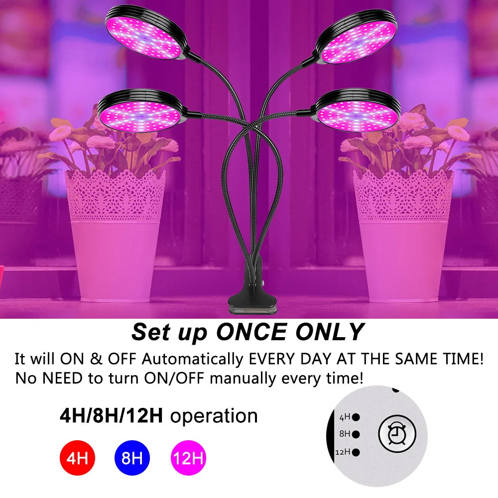 LED Grow Light Full Spectrum Dimmable With Timing Auto On/Off USB 5V Waterproof Plant Hydroponics Cultivation Lamp 1/2/3/4 Heads