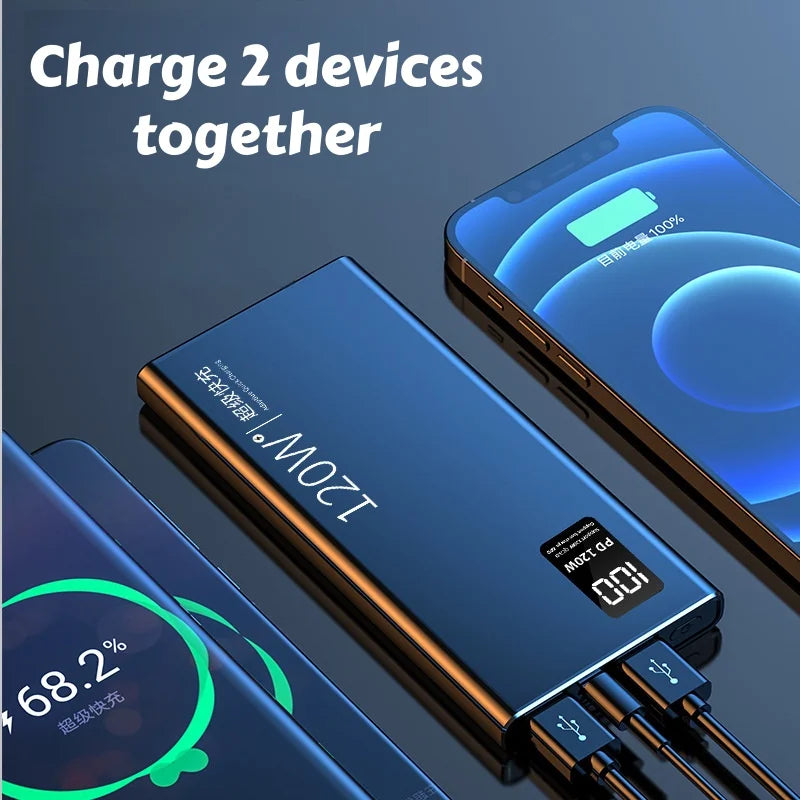 30000mAh PD18W 120W Power Bank Super Fast Charging Large Capacity Portable Battery Charger Digital Display For iPhone Xiaomi