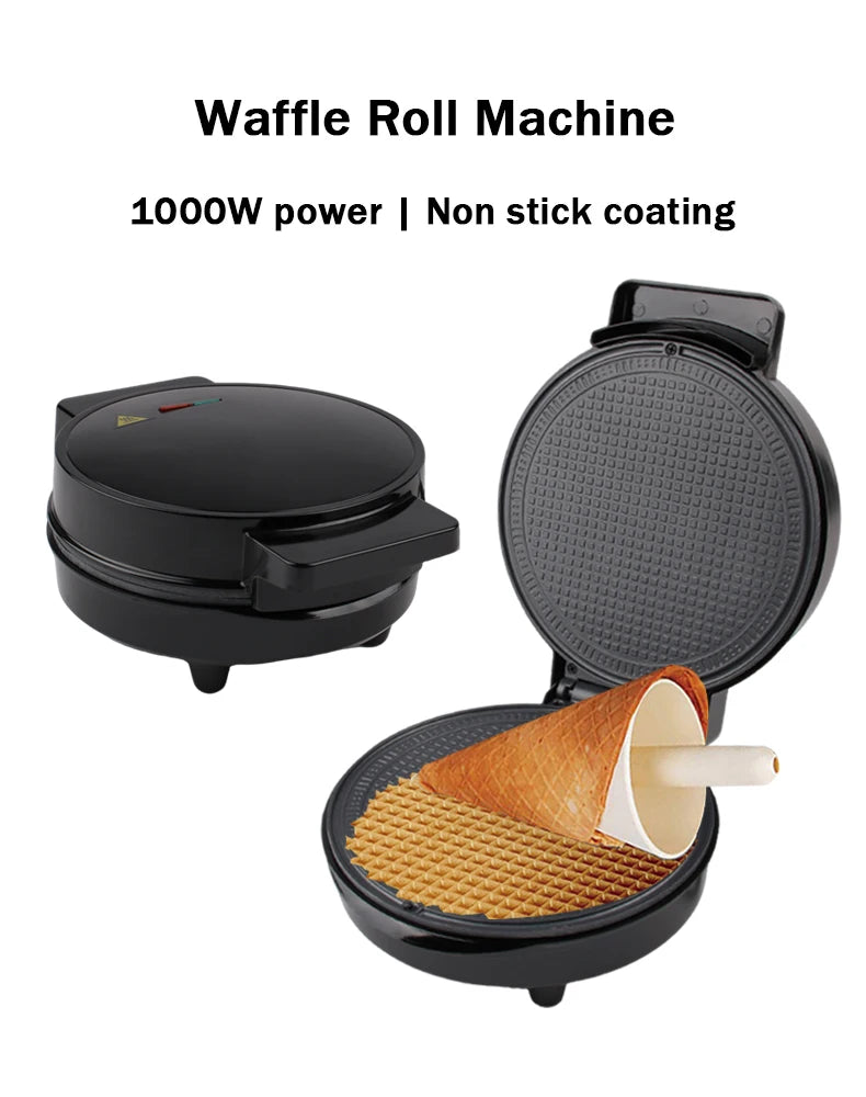 Electric Egg Roll Maker DIY Ice Cream Cone Machine Crispy Omelet Mold Sandwich Iron Crepe Baking Pan Waffle Pancake Grill Oven